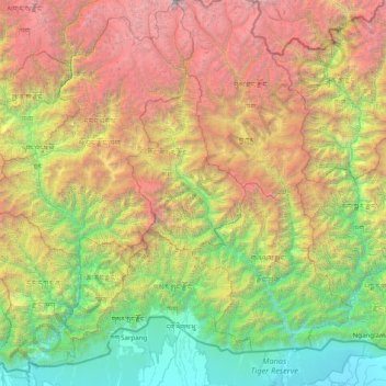 Trongsa Dzongkhag topographic map, elevation, terrain