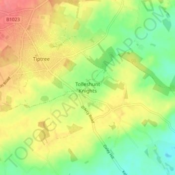 Tolleshunt Knights topographic map, elevation, terrain