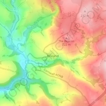 Blisland topographic map, elevation, terrain