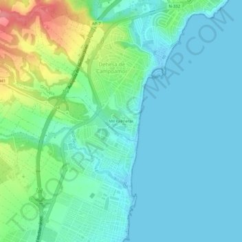 Mil Palmeras topographic map, elevation, terrain