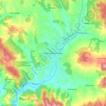 Gornji Milanovac topographic map, elevation, terrain