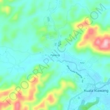 Petaling topographic map, elevation, terrain