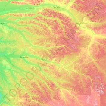 Tshuapa topographic map, elevation, terrain
