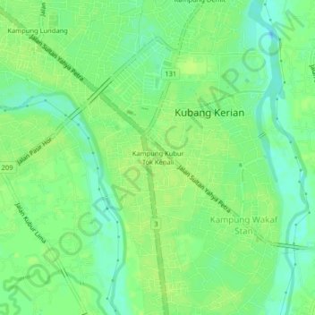 Kampung Kubur Tok Kenali topographic map, elevation, terrain