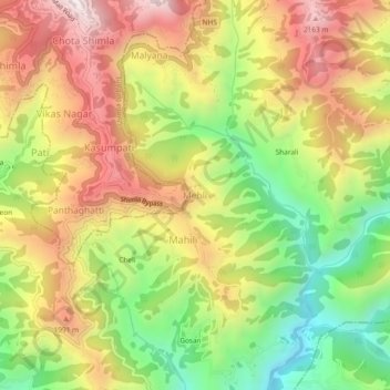 Mehli topographic map, elevation, terrain