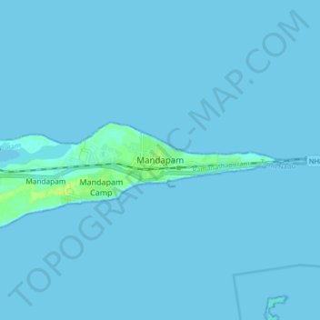 Mandapam topographic map, elevation, terrain