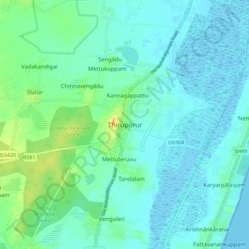 Thiruporur topographic map, elevation, terrain