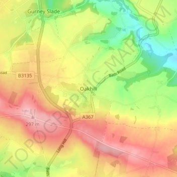 Oakhill topographic map, elevation, terrain