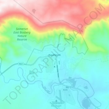 KwaNojoli topographic map, elevation, terrain