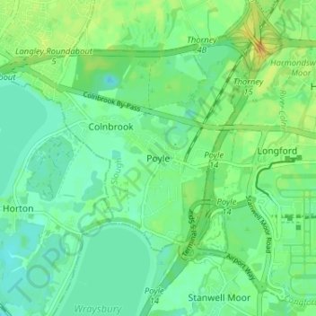 Poyle topographic map, elevation, terrain