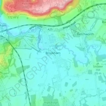 Brockham topographic map, elevation, terrain