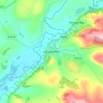 Llanybydder topographic map, elevation, terrain