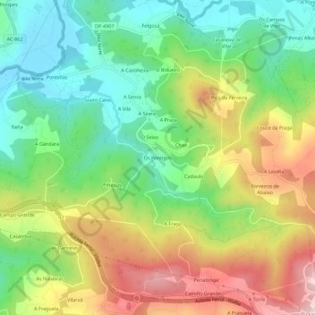 Os Pontigos topographic map, elevation, terrain