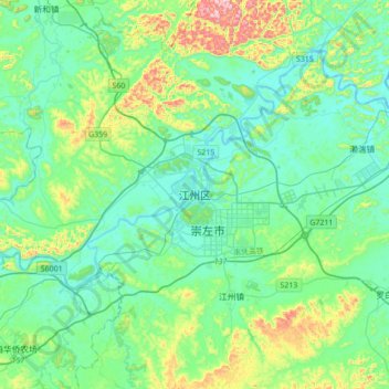 Jiangzhou topographic map, elevation, terrain