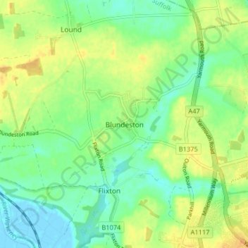 Blundeston topographic map, elevation, terrain