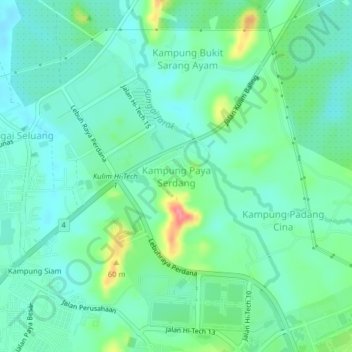 Kampung Paya Serdang topographic map, elevation, terrain