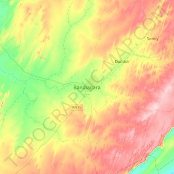 Bandiagara topographic map, elevation, terrain