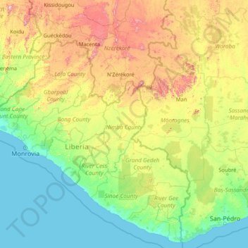 Nimba topographic map, elevation, terrain