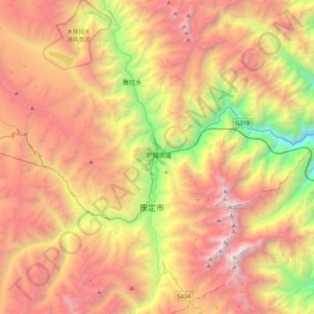 Garzê Tibetan Autonomous Prefecture topographic map, elevation, terrain