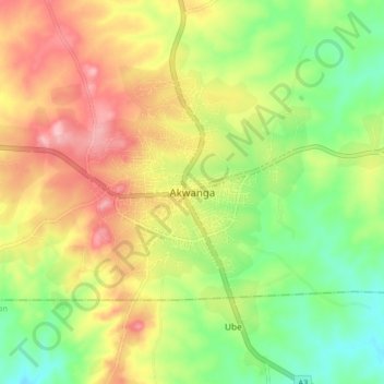 Akwanga topographic map, elevation, terrain