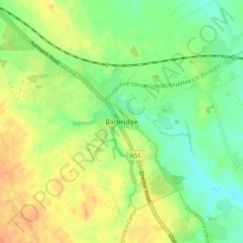 Barbridge topographic map, elevation, terrain