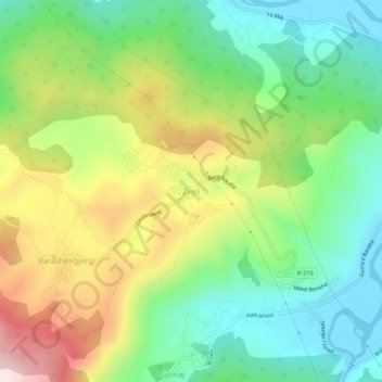 Zymi topographic map, elevation, terrain