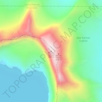 Mount Katmai topographic map, elevation, terrain