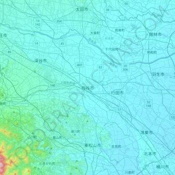 Kumagaya topographic map, elevation, terrain