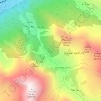 Vallone di Mascognaz topographic map, elevation, terrain