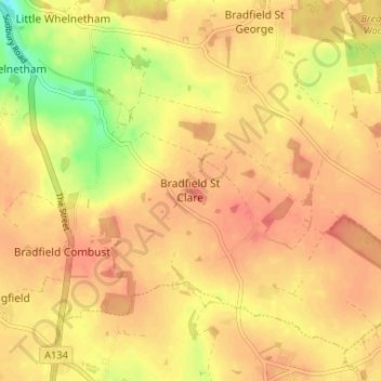 Bradfield St Clare topographic map, elevation, terrain