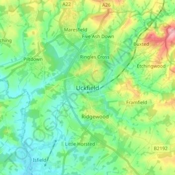 Uckfield topographic map, elevation, terrain