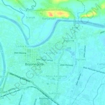 Karang Pacar topographic map, elevation, terrain