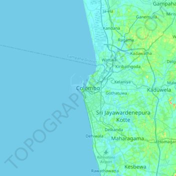 Colombo topographic map, elevation, terrain