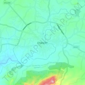 Edappadi topographic map, elevation, terrain