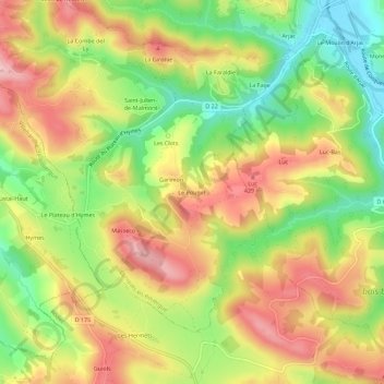 Le Pouget topographic map, elevation, terrain