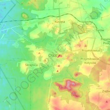 Olsztyn topographic map, elevation, terrain