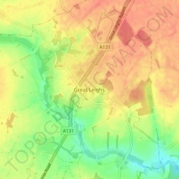 Great Leighs topographic map, elevation, terrain