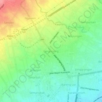 Gergunung topographic map, elevation, terrain