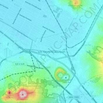 Los Reyes Acaquilpan topographic map, elevation, terrain