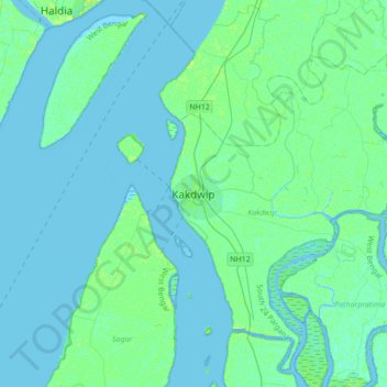 Kakdwip topographic map, elevation, terrain