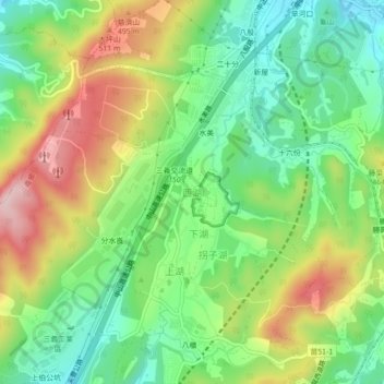 西湖 topographic map, elevation, terrain