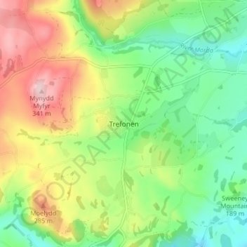 Trefonen topographic map, elevation, terrain