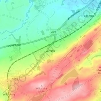 Langho topographic map, elevation, terrain