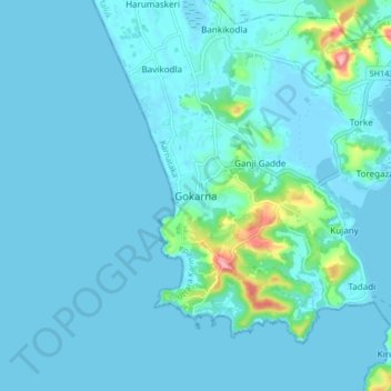 Gokarna topographic map, elevation, terrain