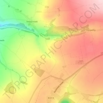 Bowithick topographic map, elevation, terrain