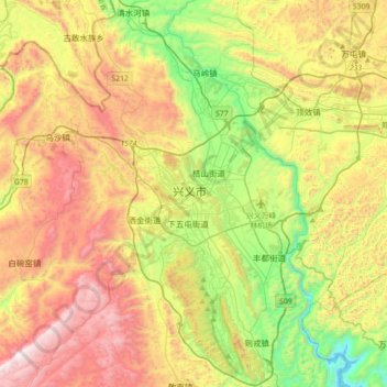 Xingyi topographic map, elevation, terrain