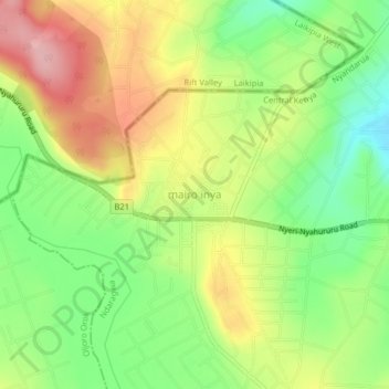 mairo inya topographic map, elevation, terrain