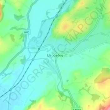 Llangadog topographic map, elevation, terrain