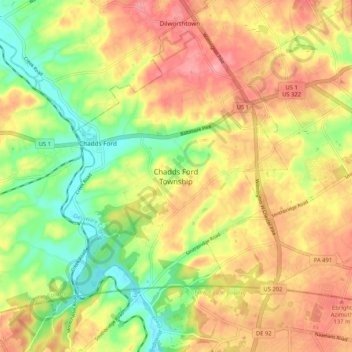 Chadds Ford Township topographic map, elevation, terrain
