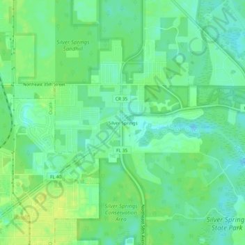 Silver Springs topographic map, elevation, terrain